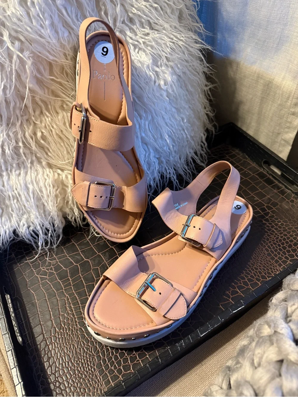 Paolo Blush Buckle Slingback Sandals